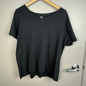 LL‎ Bean 1X Plus Black Supima Cotton V Neck Short Sleeve T Shirt Womens